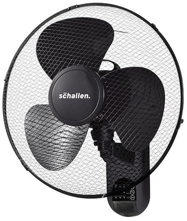 Schallen 16 40cm Oscillating Wall Mounted Air Cool Fan with 3 Speed Settings, Timer & Remote Control (Black)