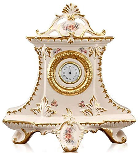 Casa Padrino Jugendstil Tischuhr Cremefarben/Gold/Mehrfarbig 43 x 16 x H. 45 cm - Barock & Jugendstil Deko Accessoires