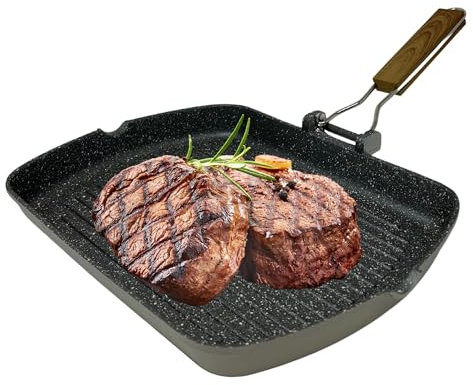 NAMAI - Bistecchiera Induzione - Manico Pieghevole Salvaspazio - 36cm x 24cm - Antiaderente - Adatta in Lavastoviglie - Alluminio Pressofuso (Bistecchiera Induzione)