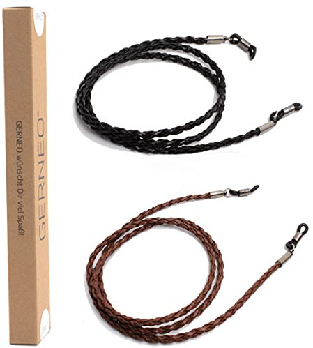 GERNEO® - Milano - cinturino per occhiali in pelle intrecciata - cordino unisex in PU per occhiali da sole e da lettura - porta occhiali grigio antracite (1 x marrone & 1 x nero)
