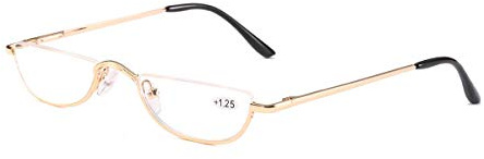 KoKoBin Lesebrille mit halbem Rahmen, Federscharniere für Männer und Frauen, schmal, Halbmondlinse, Lesebrille, Metall, halbrandlose Brillen, gold, +1.00 Magnification (Pack of 1)