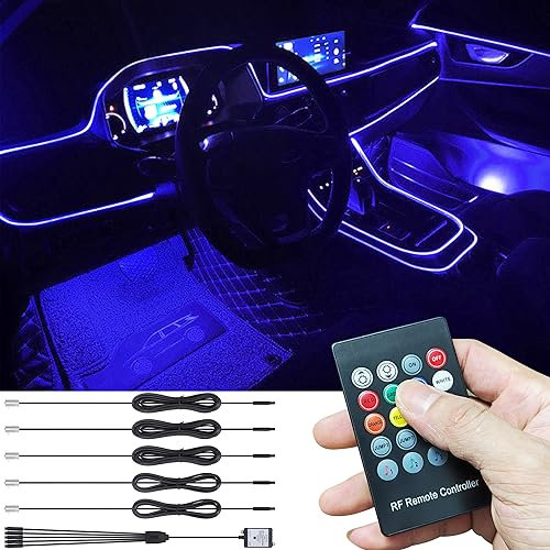 TABEN Auto Umgebungslicht RGB Fernbedienung Dekorative Lampe DIY Refit Flexibles Glasfaserrohr 8 Farben Innenbeleuchtung Atmosphärenlicht 1W DC 12V 6m