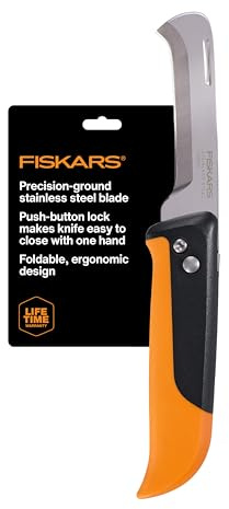 Fiskars Folding Produce Knife, Gardening Tool for Harvesting Produce with Foldable Ergonomic Design, Stainless Steel Curved Blade, Orange
