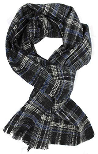 Rotfuchs® Webschal Herrenschal Winterschal Warm & weich Wolle Fischgrat & Karo Made in Germany ((L X B) 190 x 30 cm, blau grau weiß)