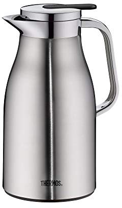 Thermos Century Bouteille isotherme en acier inoxydable mat 1 l, insert en verre, bouton verseur, garde au chaud pendant 12 heures, idéal comme cafetière ou théière, théière pour 8 tasses, acier