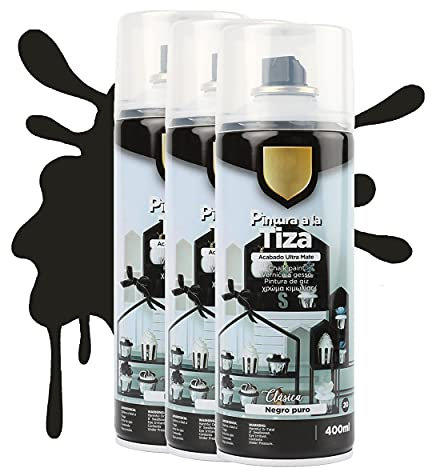 H HANSEL HOME Pintura Spray a la Tiza Acabado Ultra Mate - Negro Puro 400ml x 3