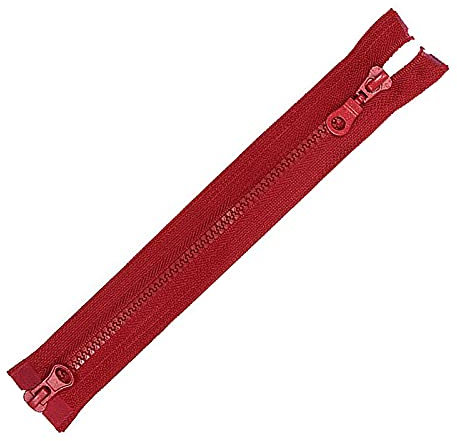 2-Wege Reißverschluss Profil 5mm teilbar für Mäntel Jacken Größenwahl, Größe:65cm, Farbe:rot