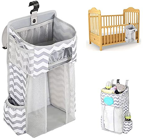 Nachttischtasche zum Aufhängen,Hängende Krippe Windel Organizer,Aufbewahrung Windel Stacker,Krippe Windel Organizer Hängen Große Kapazität Baby Krippe Windelhalter Gestreifte Aufbewahrungstasche