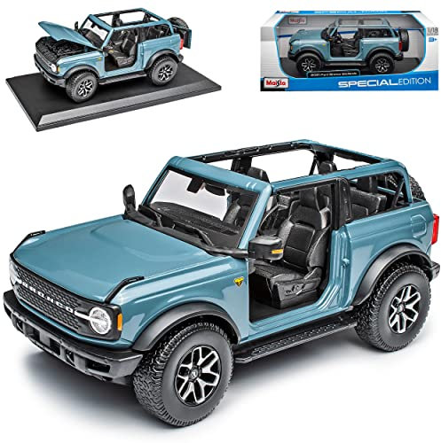 Ford Bronco Blau Grau 6. Generation Ab 2021 1/18 Modell Auto mit individiuellem Wunschkennzeichen