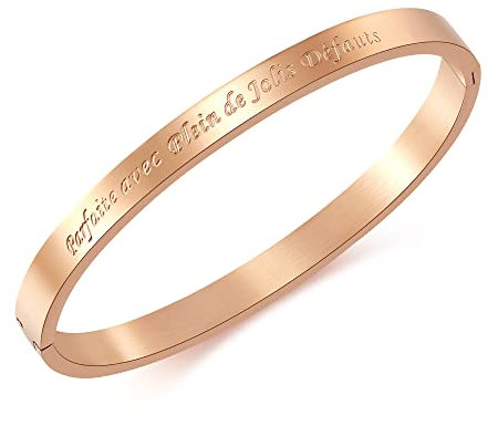 RWQIAN Inspirational Phrases Jonc Bracelet Message Femme Personnalisé Bracelet Plusieurs Messages au Choix Jonc Fin en Acier Inoxydable Couleurs Or Rosé
