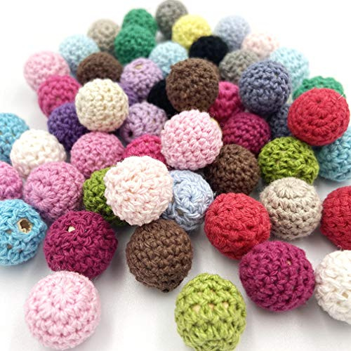 Hölzerne Häkelperlen 20mm 50pc Mix Farbe Perlen DIY Zubehör für die Herstellung von Halskette Armbänder