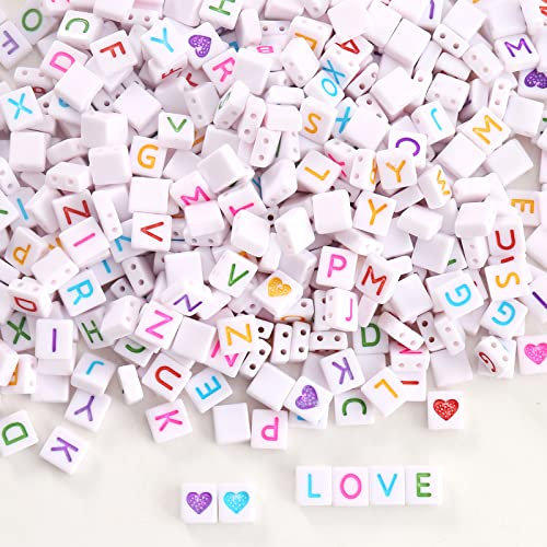 YIEUR 500 Stück weiß bunte Buchstabenperlen, 9mm square Alphabet Buchstaben Perlen Namen mit Loch zum Basteln, Lose Buchstabenperlen Zwischenperlen für Deko Handwerk Schmuckherstellung(quadrat)
