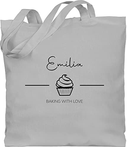 Baumwolltasche - Küche - Baking with Love mit Namen - Unisize - Hellgrau - koch liebe stoffbeutel küchen backen jutebeutel geschenke aus der stofftasche stofftaschen stoffsackerl