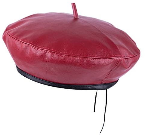 KYEYGWO Damen Barett Hut aus PU Leder, Verstellbar Französischer Baskenmütze Einfarbig Casual Maler Kappe Klassischer Outdoor Mütze für Frauen, Rot