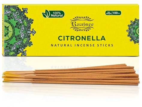 Raajsee Citronella-Räucherstäbchen, 100 g, 100 % rein, organisch, natürlich, handgerollt, frei von Chemikalien, perfekt für Kirche, Aromatherapie, Entspannung, Meditation, Positivität und sinnliche