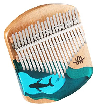 ERYUE Hluru Kalimba Piano 21 Keys Beech Wood Thumb Finger Piano Portable Musical Instrument Blue Ocean Whale Pattern for Kids Adults Beginners with Tuning Hammer Songbook