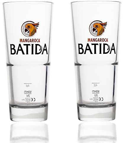 Albellion 2 Stück Original Mangaroca Batida de Coco Longdrink Gläser Glas Likör Gläser-Set mit Batida Schriftzug Logo, Transparent