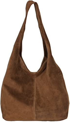 LucieElle Damentasche aus Wildleder A4 | Italienische Ledertasche für Damen | Handtasche | Einkaufstasche aus Leder 'Eliza', Camel