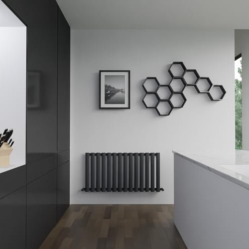 Brecon Black Oval Tube Designer Radiator Horizontal Central Heating - 960mm (w) x 500mm (h) - BTUs 2687