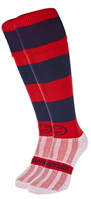WackySox - Red and Navy Hoop Rugby Socks, Sports Socks for Men and Women, Perfect for Riding, Football, Running, Hockey and More
