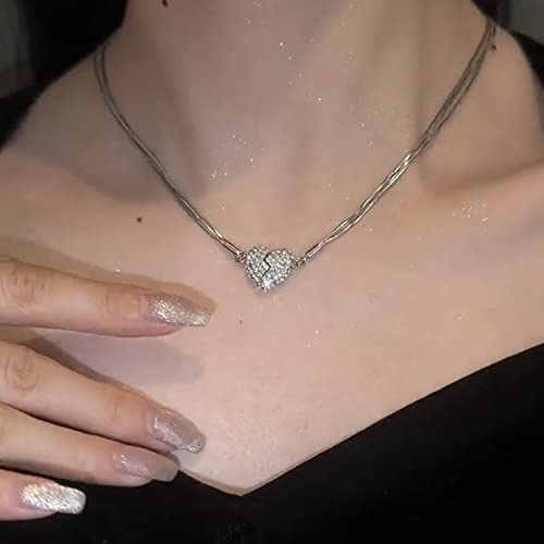 yovont Attraktivität Magnet Liebe Anhänger Halskette, Dreischichtige Kette Metall Wind Halskette, Herz Anhänger Halsketten (Style-B)