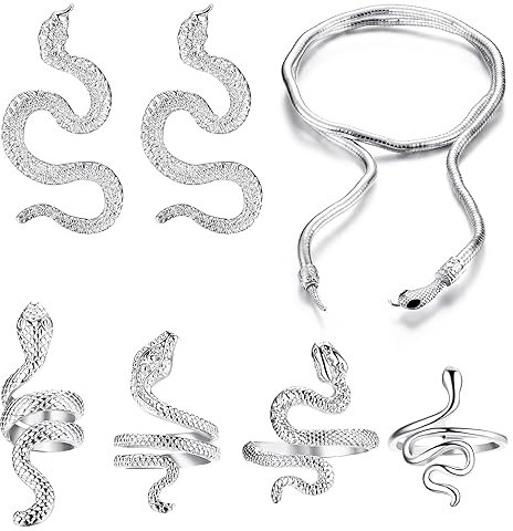 JeryWe Schlange Schmuck Set Damen Ohrhänger Schlange Ohrringe für Teenager Mädchen Halskette Anhänger Schlange Halskette Silber Gold