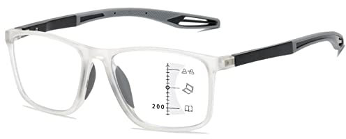 Lanomi Rechteckig Gleitsichtbrille Herren Damen Progressives Multifokal Lesebrille Blaulichtfilter Ultraleicht Flexibel TR90 Gleitsicht Brille Transparent Rahmen Grau Arm Gleitsichtbrille 1.5