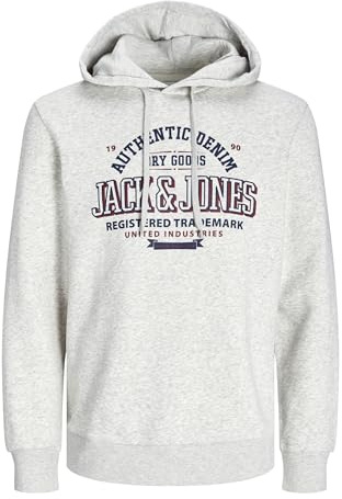 JACK & JONES Men's Hooded Sweatshirt, Melange White, XL