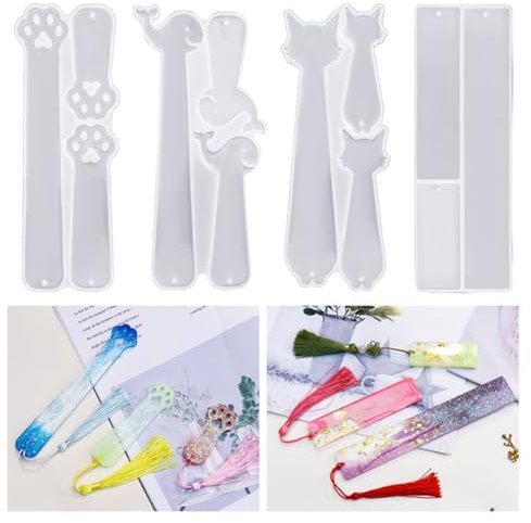 Ergouzi Lot de 4 moule marque page resine epoxy,moule silicone resine epoxy,moule resine,moule resine epoxy,moule pour resine epoxy