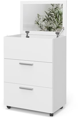 Vicco Schminktisch Hanna, Frisiertisch mit Spiegel, Weiß, 65.8 cm mit 2 Schubladen