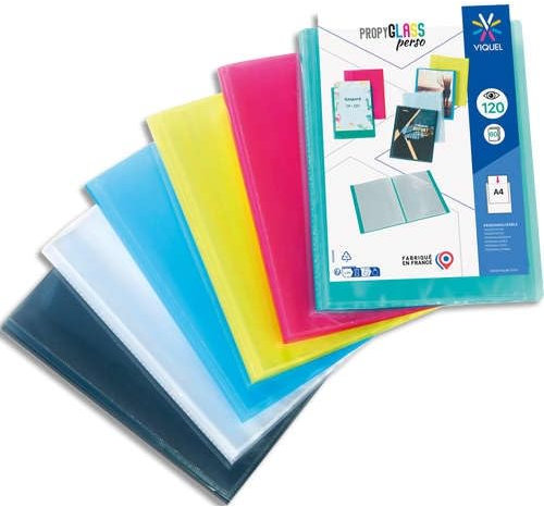 VIQUEL Protège-documents personnalisable PROPYGLASS, 120 vues 60 pochettes. Coloris assortis