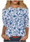 3/4 Sleeve Tops for Women UK Ladies 3/4 Length Sleeve Tops Casual Summer Round Neck Shirts Print Loose Fit Three Quarter Length Sleeve Blouses 01-Blue L