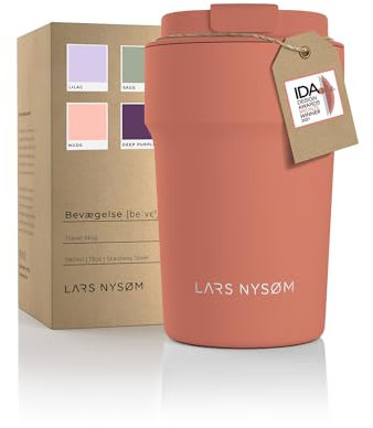 LARS NYSØM Thermo Kaffeebecher to go 380ml | Travel Mug 0,38 Liter mit Isolierung | Auslaufsicherer Edelstahl Thermobecher für Kaffee und Tee unterwegs | Teebecher (Brick Red, 380ml)