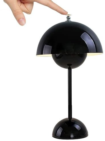 LED Flowerpot Tischlampe Kabellos mit Akku, Nachttischlampe Touch Dimmbar Flowerpot Lamp mit 3 Helligkeitsmodi, Dekorative Retro Schreibtischlampe für Schlafzimmer, Bars, Restaurants (Schwarz)