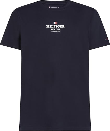 Tommy Hilfiger Herren T-Shirt Kurzarm mit Branding, Blau (Desert Sky), M