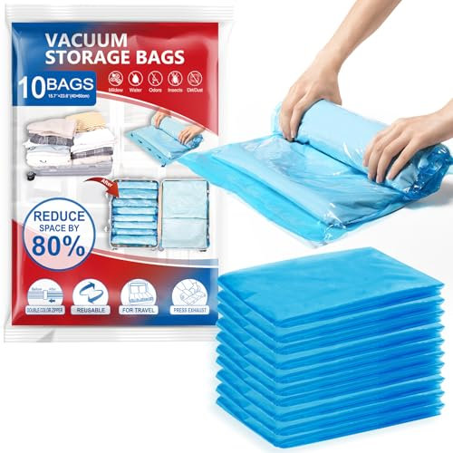 TAILI Vakuumbeutel für Kleidung Reise 10 Stück 60x40 CM Vakuum Kleiderbeutel Wiederverwendbar und Leicht zu Tragen Vakuumbeutel Set Reise Vakuumierbeutel für Rucksack zum Rollen
