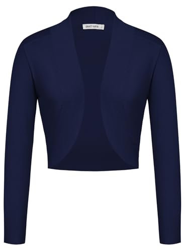 Damen Vorne Offen Schulterjacke Elegante Bolero Langarm Strickjacke Festlich Shrug Cardigan S Blau CL2963S24-07