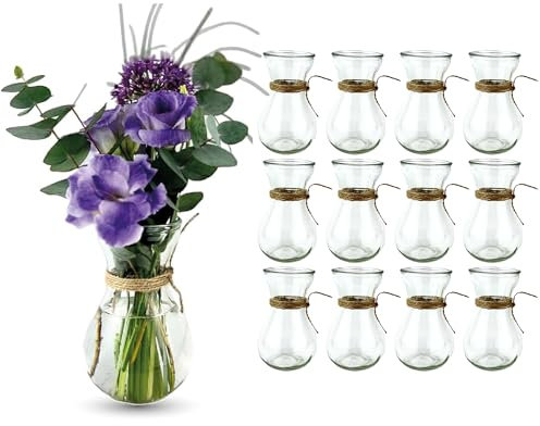 casavetro 12st Tee-Vase Blumen Tisch Dekoration Hochzeit Party Set Flasche Glas klar (12 Stück)