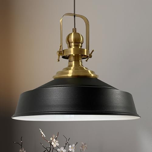 bamyum Asletl Hängelampe Industrial Schwarz Weiß Metall Ø40cm, Küchenlampe Schwarz Vintage, Hängelampe Esstisch Vintage E27, Pendelleuchte Schwarz Weiß, Wohnzimmerlampe Hängend, Pendelleuchte Esstisch