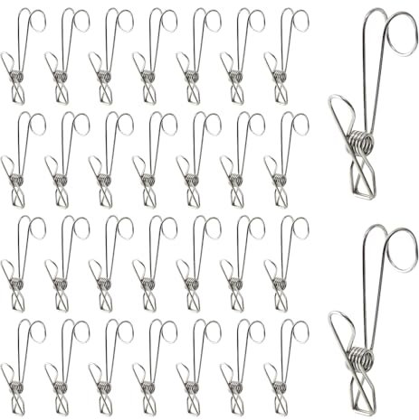 30 mollette da bucato in acciaio inox con gancio, in acciaio inox, per appendere tovaglie, per bagno, cucina, ufficio e campeggio