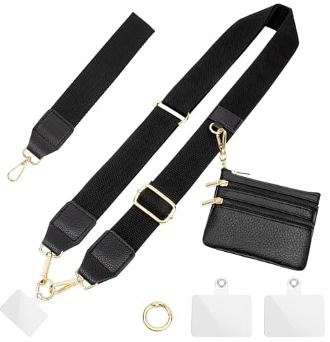 ONEKERUN Cordon Telephone Portable Cordon Tour de Cou Téléphone Universelle Cordon Coque Téléphone Bandoulière Réglable Dragonne de Telephone Portable,avec Portefeuilles & 2 Patchs