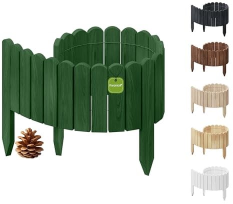 Floranica Rollborder Flexibler Holzzaun 100 x 40 cm Grün Beeteinfassung Deko für Gartenzaun Rasenkante Umzäunung Gartenzaun für Rasenflächen Hochbeete für Garten