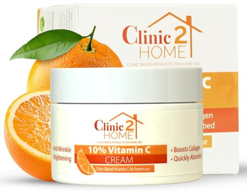 Clinic2Home Crema alla Vitamina C - Potente Crema Viso alla Vitamina C al 10% per Macchie Scure, Rughe e Linee Sottili - Anti-Invecchiamento, Stimolante del Collagene e Illuminante, Idratante con