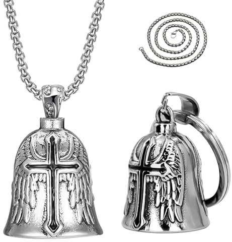 lafo 2 Stück Guardian Bell Motorrad Glöckchen, Edelstahl Motorrad Glocke Glücksbringer, Schutzglocke Engel Reitglocke für Motorrad Zubehör oder Schlüsselanhänger