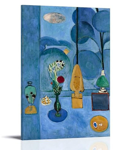 YYUEQIL Blaues Fensterbild, Wandkunst, Gemälde, Leinwand, Kunstwerke, Geschenkidee, Raum, ästhetischer Rahmen, 30 x 45 cm