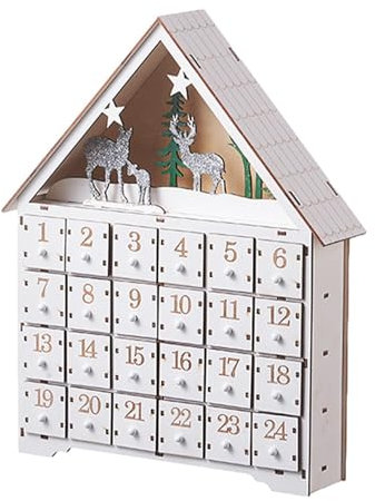 Countdown-Adventskalender - Adventskalender Weihnachten aus, Adventskalender Weihnachten weiß mit 24 Schubladen und LED-Lichtern | Countdown Adventskalender für