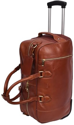 Genuine Leather Wheeled Holdall Duffel Weekend Overnight Bag Whitby (Tan)