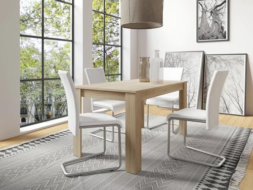 FURNCO | Dining Table - Alden DT, 140x80x75 cm | Sturdy and Stable Wooden Dining Table for 4-6 People | Kitchen Dinner Table for Dining Room, Home, Office | Sonoma Oak (chairs not included)