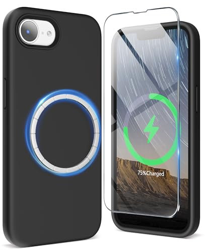 SURPHY Coque en Silicone pour iPhone 16e, Compatible avec Magsafe, Coque de Protection Complète pour iPhone 16e 6,1 Pouces, Noir