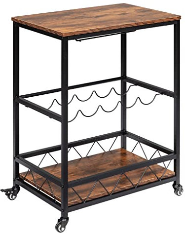 HUIBBGO Vintage Industrieller Barwagen aus Holz und Metall für die Küche zu Hause, Servierwagen im Retro-Stil mit Mobilität